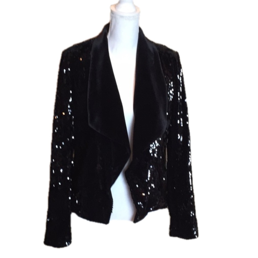 Conrad C Black Velvet Sequin Blazer Cropped Jacket NWT